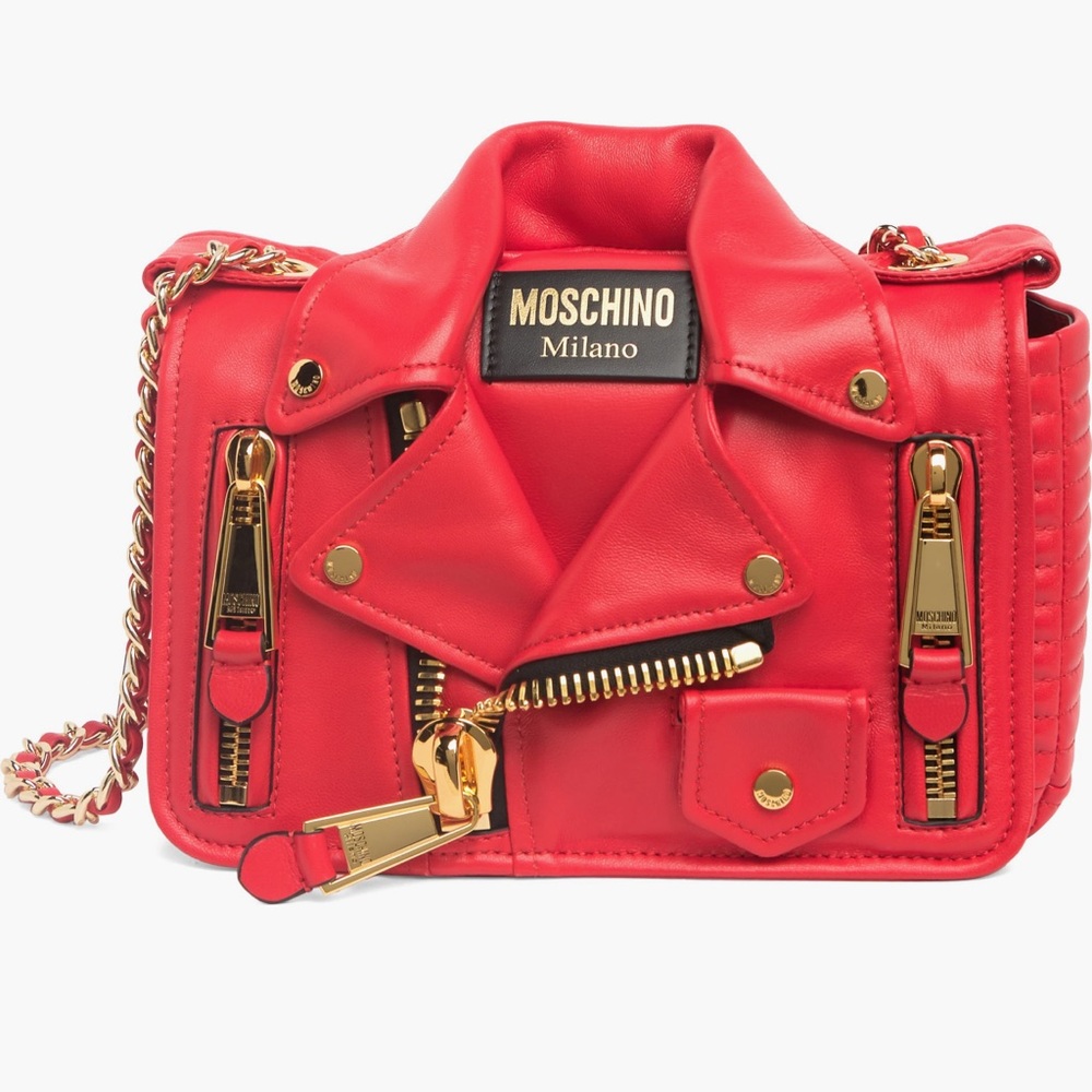 Moschino Red Signature biker jacket-inspired crossbody bag brand new/w dust bag.